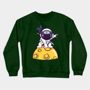 Cute Astronaut Ninja Landing On Moon Cartoon Crewneck Sweatshirt